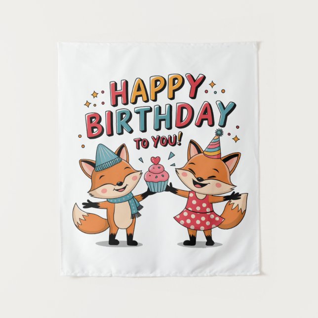 Tapete De Parede Feliz Aniversário Raposas (Frente)