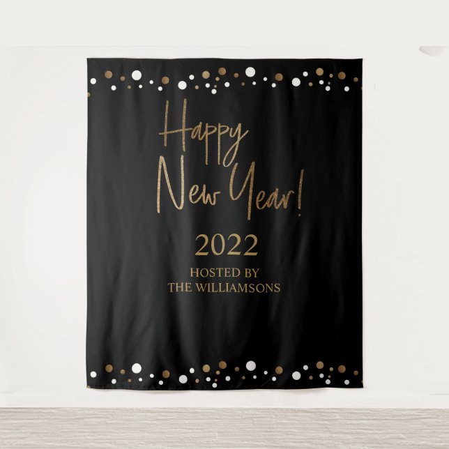 Tapete De Parede Feliz Ano Novo 2022 Script Black Gold Personalizad (Frente)