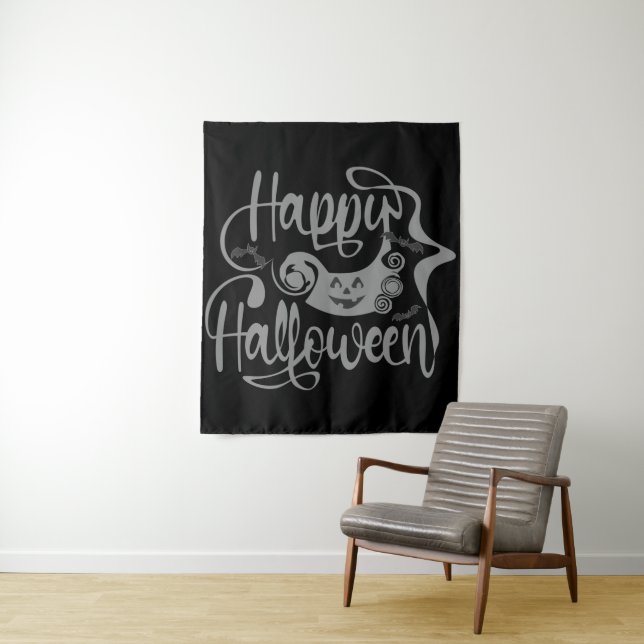 Tapete De Parede Feliz morcego de Halloween jack ou lanterna (In Situ)