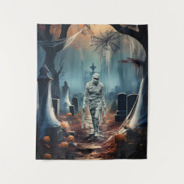 Tapete De Parede Feliz múmia de Halloween em um cemitério