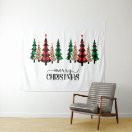 Tapete De Parede Feliz Natal Árvores Xadrez Vermelho Verde