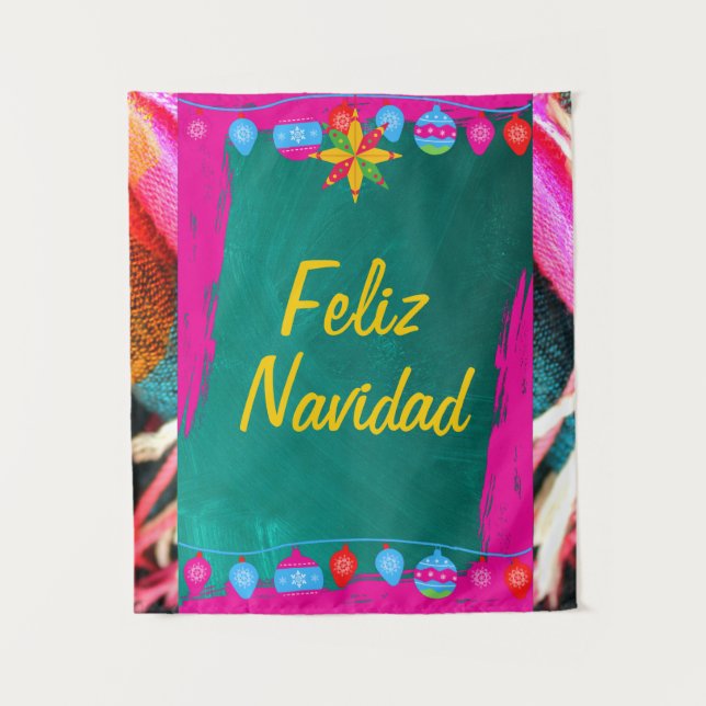 Tapete De Parede Feliz Navidad Fiesta Em Rosa E Verde (Frente)