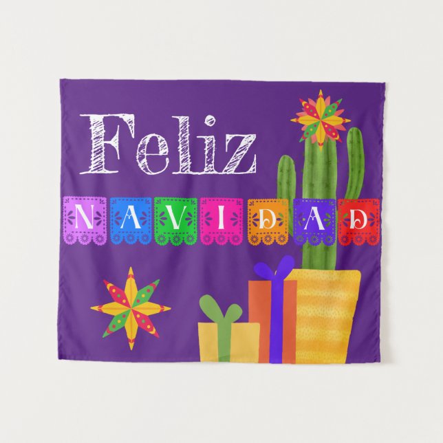 Tapete De Parede Feliz Navidad Green Cactus Em Roxo (Frente (Horizontal))