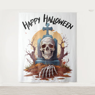 Tapete De Parede Feliz Pedra de Cabeça de Halloween e Esqueleto