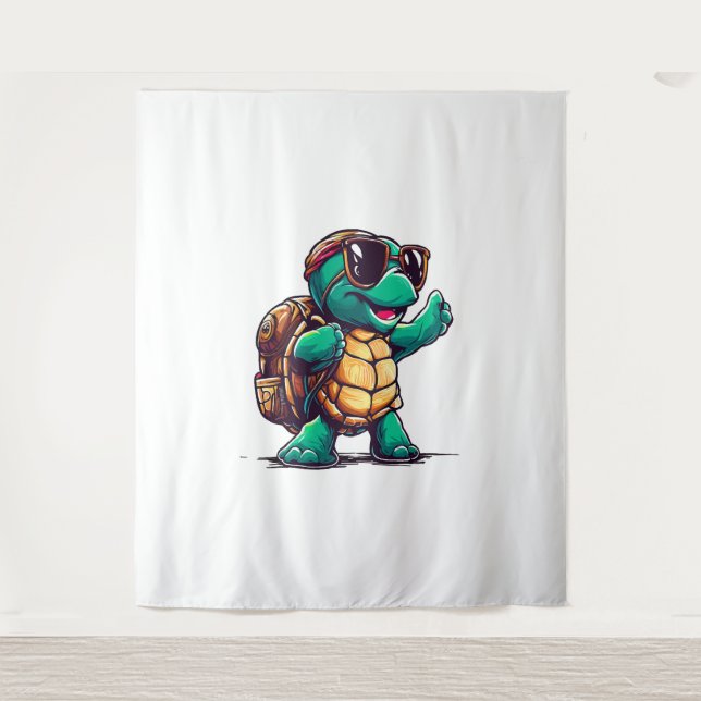 Tapete De Parede Feliz Tartaruga de Volta ao Horário Escolar (Frente)