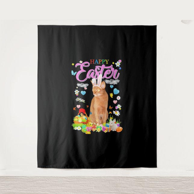 Tapete De Parede Felz pascoa Bunny Abyssinian Cat (Frente)