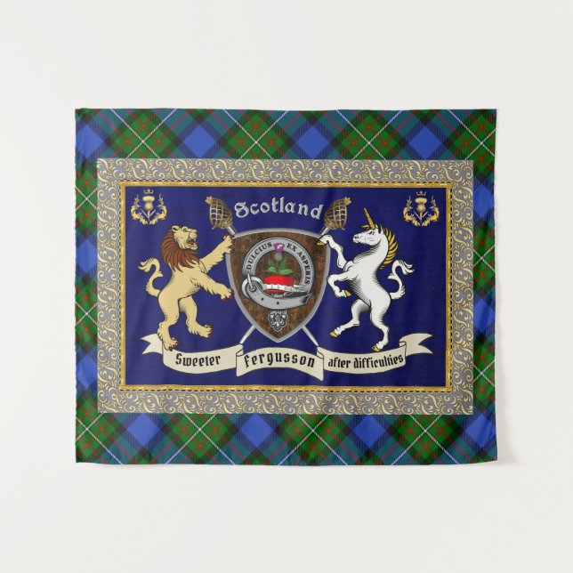Tapete De Parede Fergusson Clan Crachá & Tartan w/Motto (Frente (Horizontal))