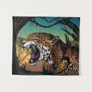 Tapete De Parede Feroz Jaguar Rosnando na Selva