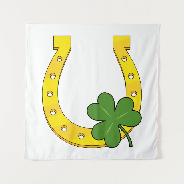 Tapete De Parede Ferradura de Ouro Sortudo com Shamrock em Branco (Frente)