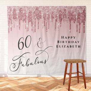 Tapete De Parede Festa de 60 Anos de Idade Brilho Rosa Dourado