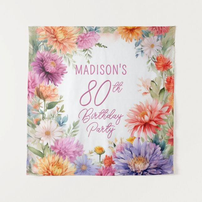 Tapete De Parede Festa de 80 Anos Boho Aster Flores Florais (Frente)