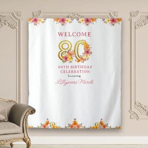 Tapete De Parede Festa de 80 Anos Número 80 Dourado Fundo Floral