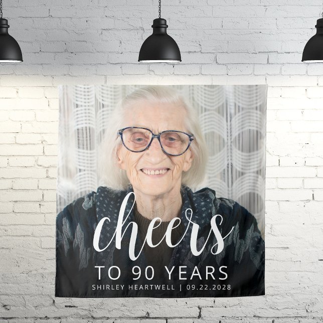 Tapete De Parede Festa de 90 Anos Foto Escrito Branco Cheers (Criador carregado)