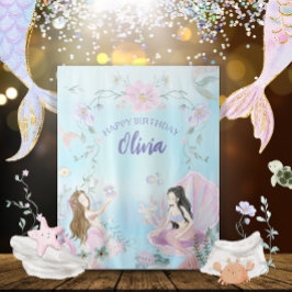 Tapete De Parede Festa de Aniversário Caprichosa de Sereias em Aqua