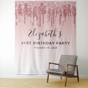 Tapete De Parede Festa de Aniversário de 21 Anos Rosa Dourado Brilh