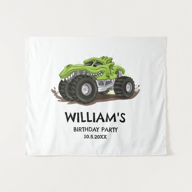 Tapete De Parede Festa de Aniversário de Caminhão Monstro Minimalis (Frente (Horizontal))
