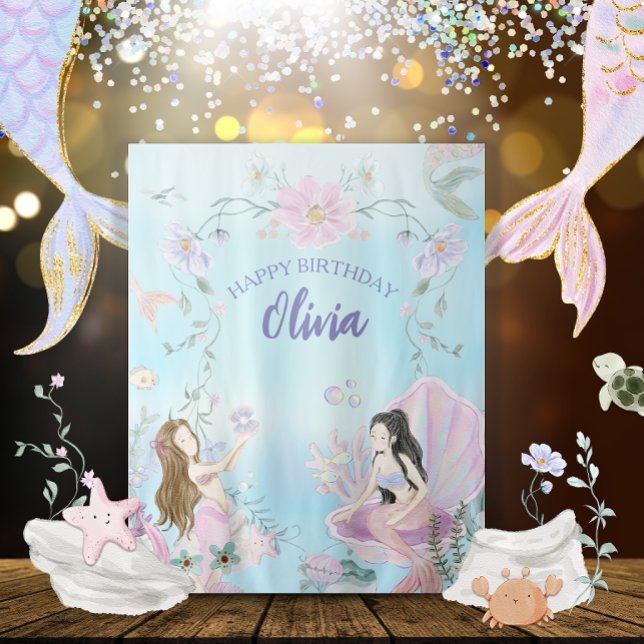 Tapete De Parede Festa de aniversário de Sereias de Aquarela (Criador carregado)