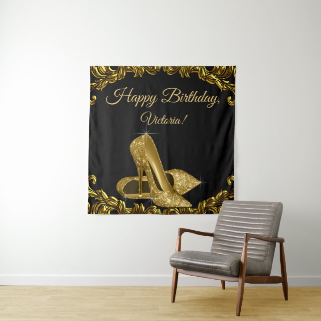 Tapete De Parede Festa de aniversário Dourada preta Calçado  SQ Fun (In Situ)