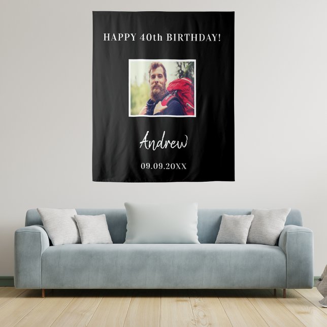 Tapete De Parede Festa de aniversário foto preta nome cara (Criador carregado)