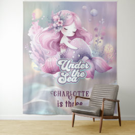 Tapete De Parede Festa de Aniversário Infantil da Sereia Mágica