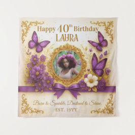 Tapete De Parede Festa de Aniversário Personalizada Borboleta Roxa 
