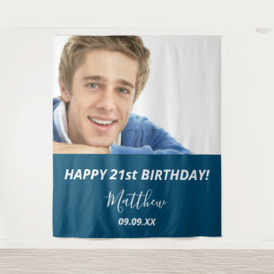 Tapete De Parede Festa de aniversário personalizada foto azul branc