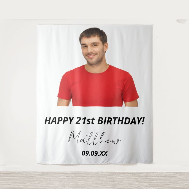 Tapete De Parede Festa de aniversário personalizada foto branco mod (Frente)