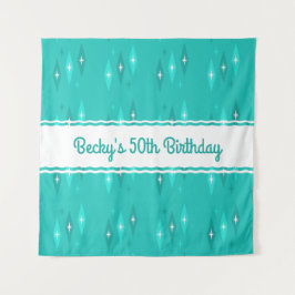 Tapete De Parede Festa de Aniversário Personalizada Retro Turquesa