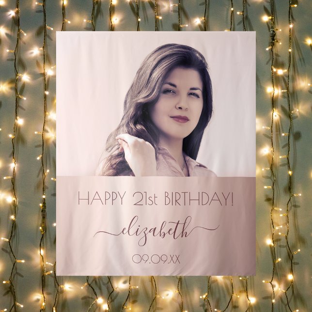 Tapete De Parede Festa de aniversário personalizada rosa dourado ro (Criador carregado)