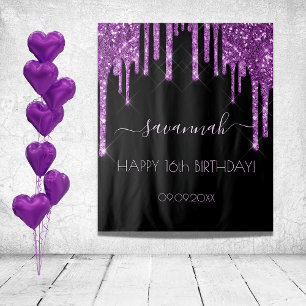 Tapete De Parede Festa de aniversário preto roxo brilho glamour