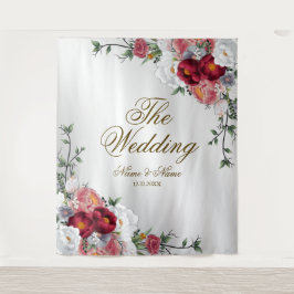 Tapete De Parede Festa de Casamento Colorido Vermelho Branco Floral