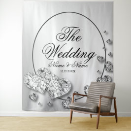 Tapete De Parede Festa de Casamento Corações de Prata Cinza Elegant