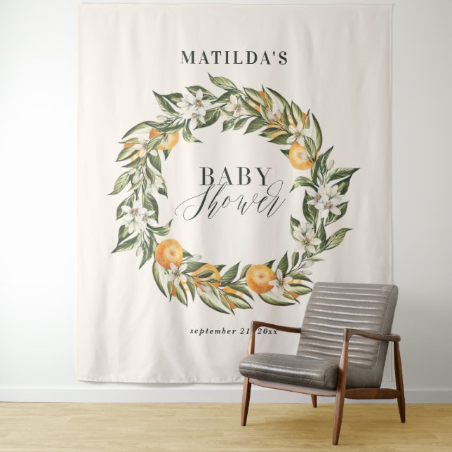 Tapete De Parede Festa de chá de bebê botânico cítrico laranja rúst (In Situ)