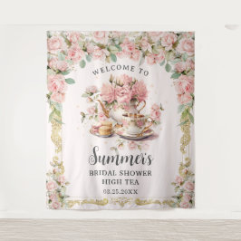 Tapete De Parede Festa de Chá de Noiva Vintage com Flores Rosa