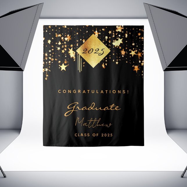 Tapete De Parede Festa de formatura 2023 preto dourado estrelas gra (Criador carregado)
