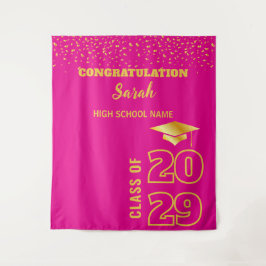 Tapete De Parede Festa de formatura Personalizada Rosa e Dourada Pe