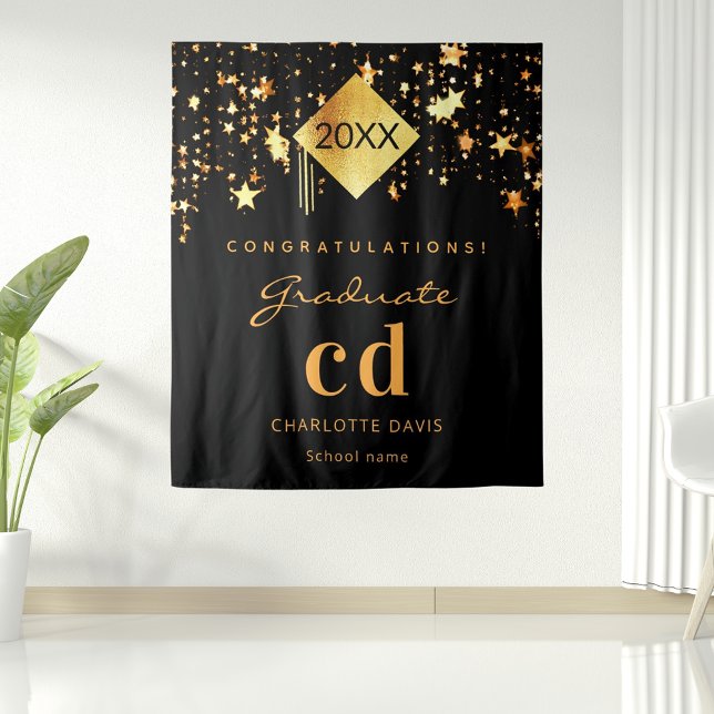 Tapete De Parede Festa de formatura preto dourado graduado nome 202 (Criador carregado)