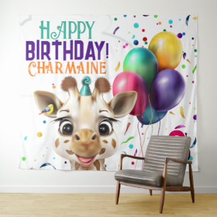 Tapete De Parede Festa de Girafa Corajosa, Aniversário de criança d