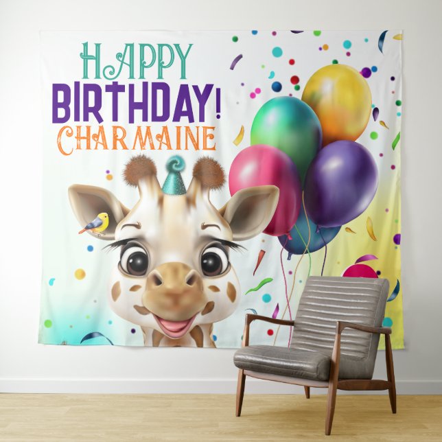 Tapete De Parede Festa de Girafa Corajosa, Aniversário de criança d (In Situ (Horizontal))