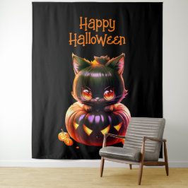 Tapete De Parede Festa de Halloween Gato Preto Abóbora Horror Assus