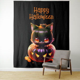 Tapete De Parede Festa de Halloween Gato Preto Abóbora Horror Assus