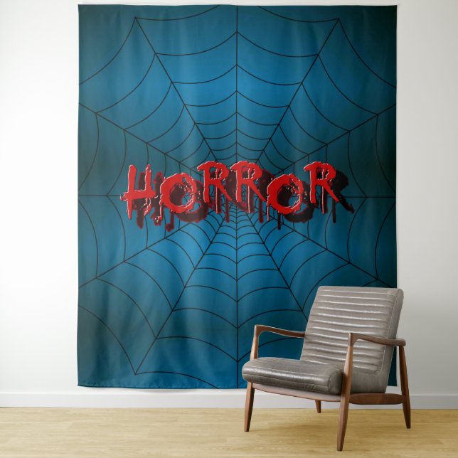 Tapete De Parede Festa de Halloween Red Horror Spider Web Blue Scar (In Situ)