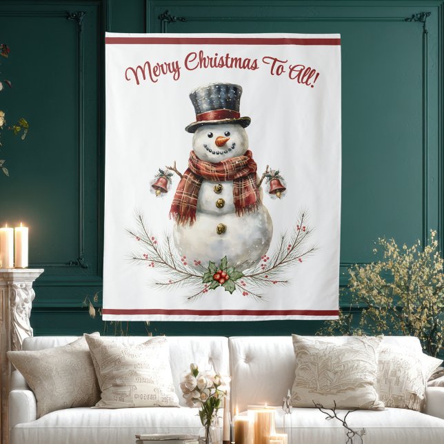 Tapete De Parede Festa de Natal do Boneco de Neve  (Christmas Snowman Holiday Party Tapestry)