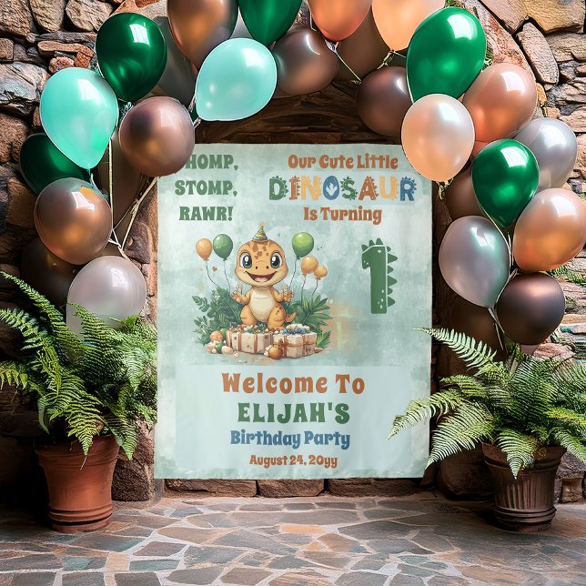 Tapete De Parede Festa de primeiro aniversario Bonito do Menino Din (Cute Little Dinosaur Boy 1st Birthday Party Tapestry)