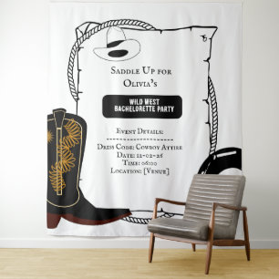 Tapete De Parede Festa de solteira de botas de chapéu branco e pret