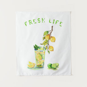 Tapete De Parede Festa de Verão com limão fresco, limonada e limo