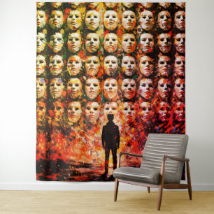 Tapete De Parede Figura Sem Rosto Multidão Máscara Impasto Surreal