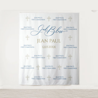 Tapete De Parede First Communion banner backdrop blue and gold