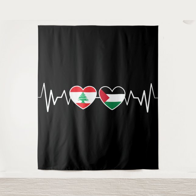 Tapete De Parede Flags de Unidade Palestina Libanesa Batida. (Frente)