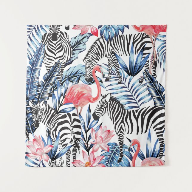 Tapete De Parede Fláir Tropical: Paraíso Flamingo Zebra (Frente)